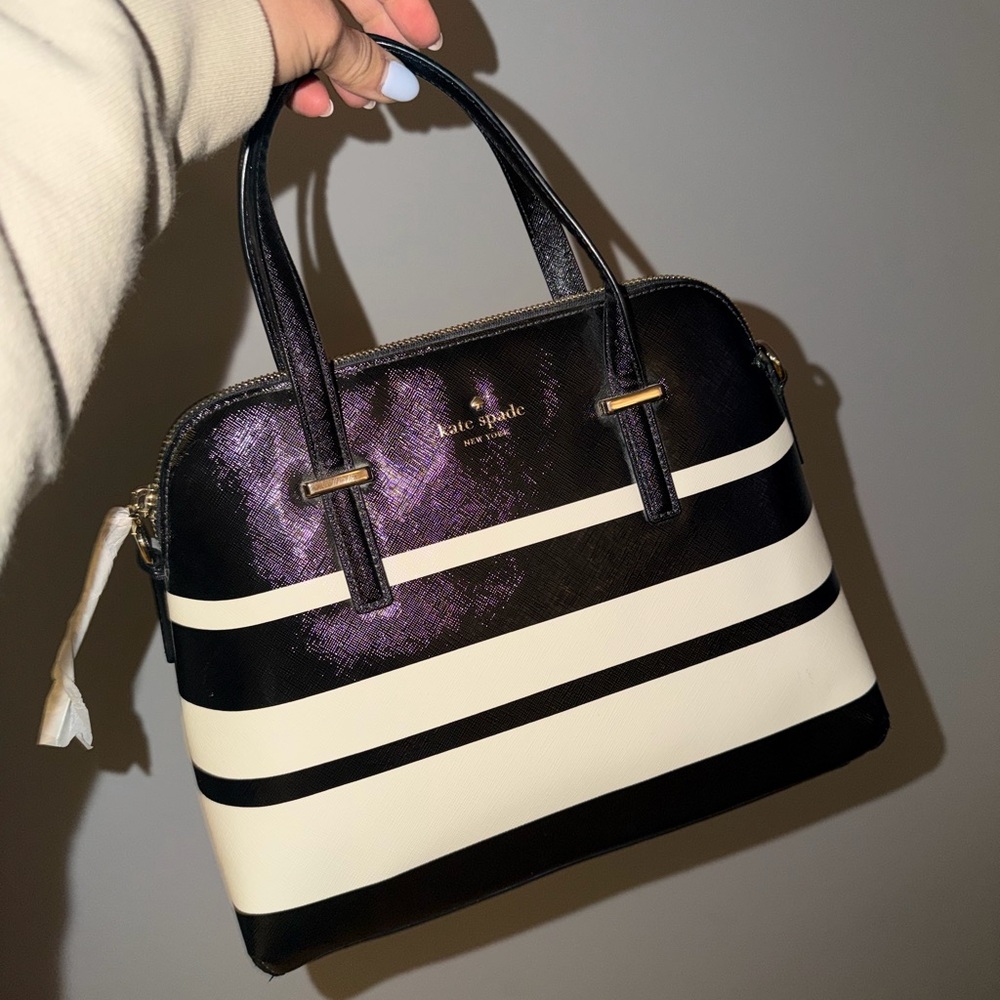 Kate Spade Black and Cream Striped Satchel